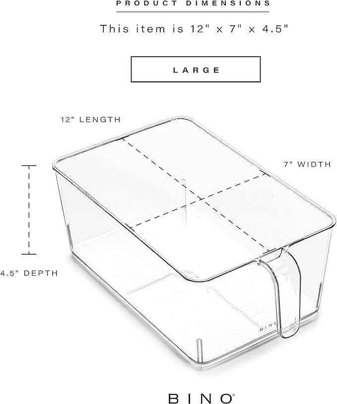 BINO l Plastic Storage Bins l THE HOLDER COLLECTION l 2-Pack, Medium Multi-Use Clear Containers for Organizing with Built-in Handles l Pantry Organization & Storage l Kitchen Organizer l Storage Bins