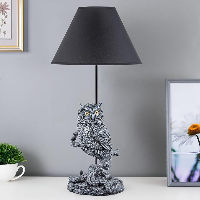 24.5" Wise Owl Table Lamp with Fabric Shade – Rustic Woodland Bedside & Nightstand Light, Farmhouse Animal Home Decor Accent, Nature Inspired Living Room Bedroom End Table Lighting