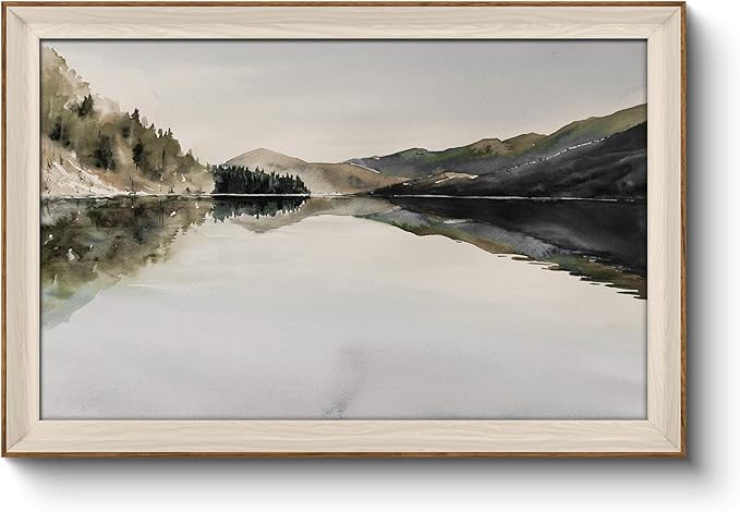 InSimSea Framed Canvas Wall Art Mountain Reflection Decor Vintage Wall Art Mountain Range Nature Wilderness Art Decorative Rustic for Living Room, Bedroom, Office Wall Decor 24X36In