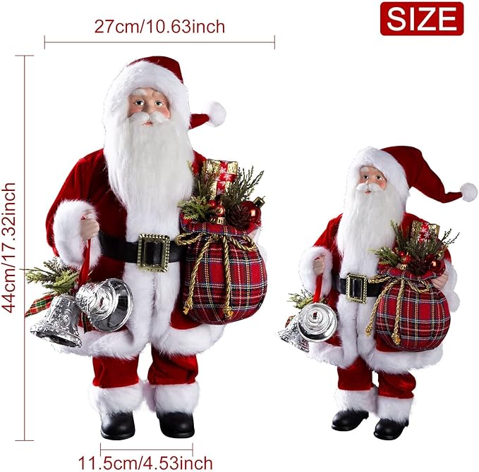 Uten 18" Santa Claus Decorations, Christmas Standing Figurine Ornaments with Gifts Bag and Bell for New Year Christmas Decoration Navidad Natal Gifts.