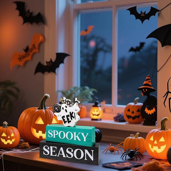 3 Pcs Halloween Wooden Tiered Tray Decor, Spooky Season Decorations Gifts for Home, Halloween Table Centerpiece for Fall Party Kitchen