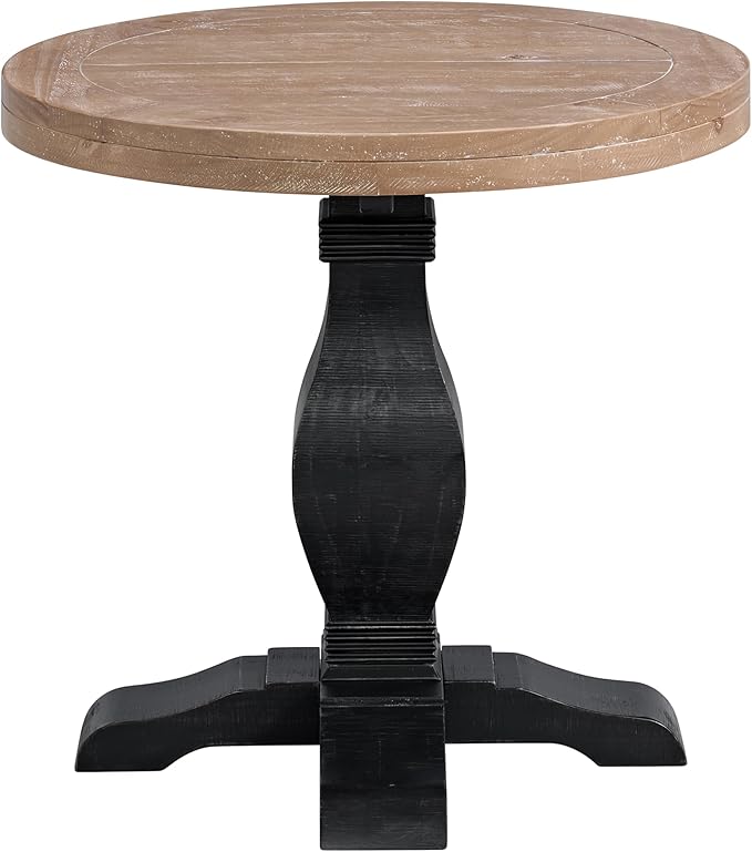Martin Svensson Home Napa Solid Wood Pedestal End Table, Black and Driftwood