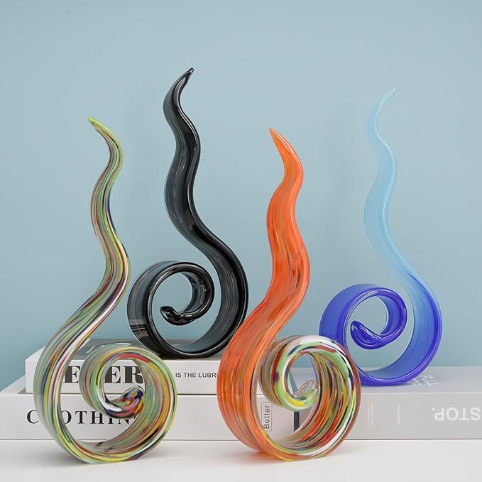 11.4" Tall Hand-Blown Glass Sculpture Murano-Style Sculpture Art Ornament Statue Figurines Home Decor Accent Piece Coastal Ocean Nautical Home Decor,Shelf,TV Stand,Tabletop Centerpieces,Wonderful Gift