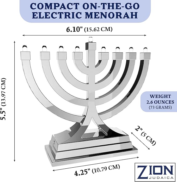 Zion Judaica Blue & Silver Set Mini Electric Menorahs LED Battery/USB Powered Minorah On-The-Go Multi Light Setting Hanukiah Hanukkah Battery Minorah Small Menorot for Home Office Chanukah Decorations