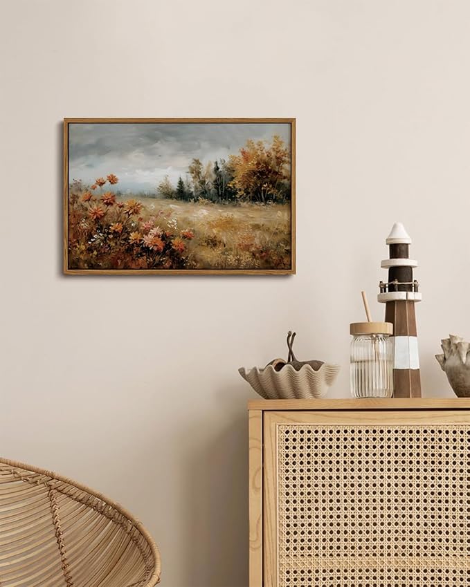KISSFOX Fall Vintage Landscape Canvas Wall Art Farmhouse Autumn Leaves Nature Scene Oil Painting Framed Wall Art Prints Artwork For Living Room Bedroom Kitchen