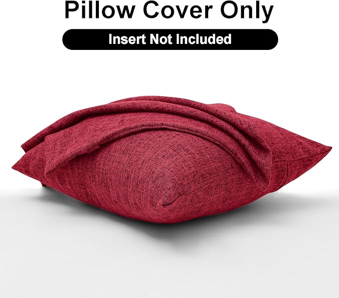 JIUZHEN 18x18 Inch Red Faux Linen Christmas Pillow Covers Set of 2, Holiday Festive Decorative Cushion Covers for Sofa Bed, Soft Washable Zippered Pillowcase