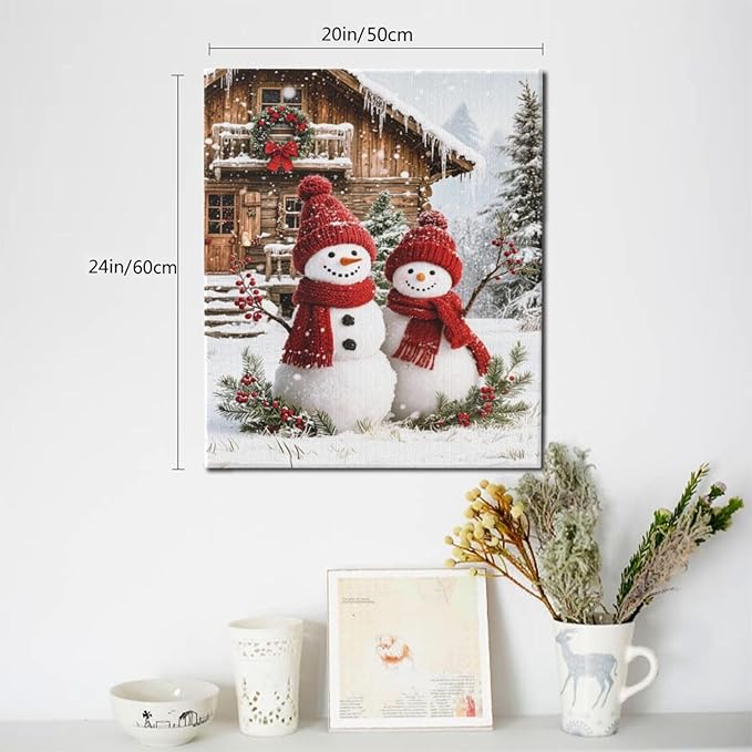 Zyphren Christmas Snowman Wall Art Winter Picture Wall Decor Snowman Canvas Print Painting Home Artwork Gifts for Living Room Bedroom Bathroom 20"x24"