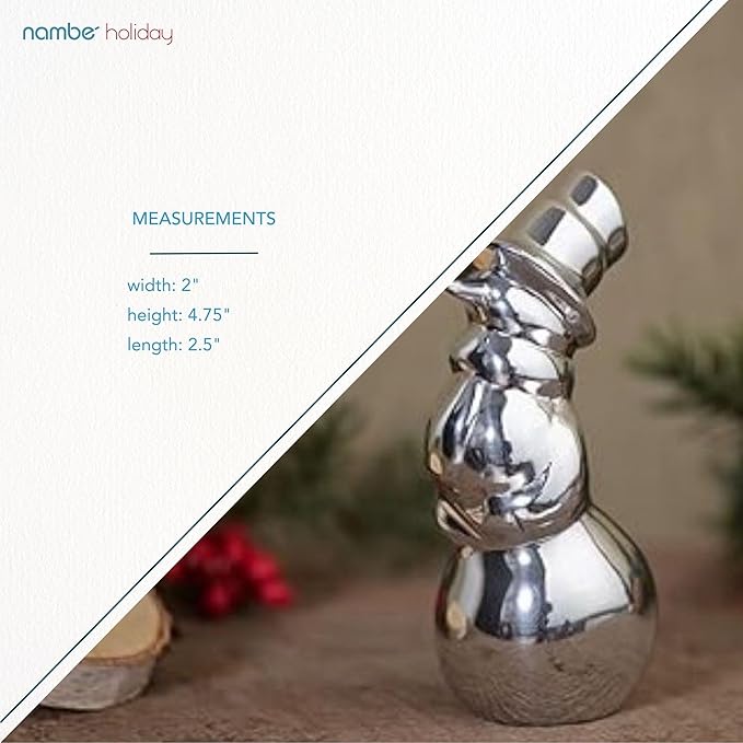 Nambé Holiday Collection Mini Snowman Figurine – Festive Christmas Accent for Tabletop or Mantel, Sculptural Seasonal Décor in Signature Alloy with Rounded Silhouette, Decorative Holiday Display