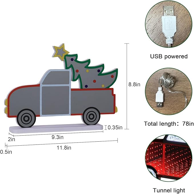 MEETYAMOR Christmas Decorations Indoor, Christmas Tree Truck Infinity Mirror Tunnel Light, 3D Endless Extension LED Night Lamp, USB Powered Colorful Table Centerpiece for Living Room Home Decor