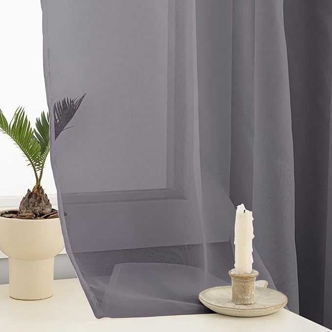 Sheer Curtains 72 Inches Long 2 Panels, Rod Pocket Short Curtain for Kitchen, Bedroom, Cafe Window(Grey 38" W x 72" L)
