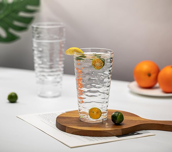 20-ounce Plastic Tumblers, Acrylic Drinking Glasses High-Balls, set of 6 Clear Reusable Plastic Cups, Stackable, BPA-Free, Shatter-Proof, Dishwasher-Safe