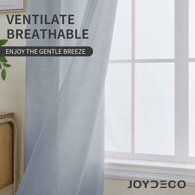 Joydeco Grey Sheer Curtains 84 Inch Length 2 Panels Set, Rod Pocket Linen Sheer Curtain Drapes, Voile Window Treatments for Bedroom Living Room (54x84 inch,Cross Pattern)