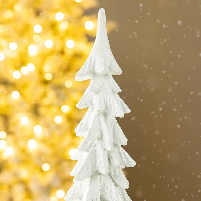 glitzhome Hand-Painted Resin Christmas Tree Tabletop Xmas Holiday Centerpiece Decoration, 14.75" H, White