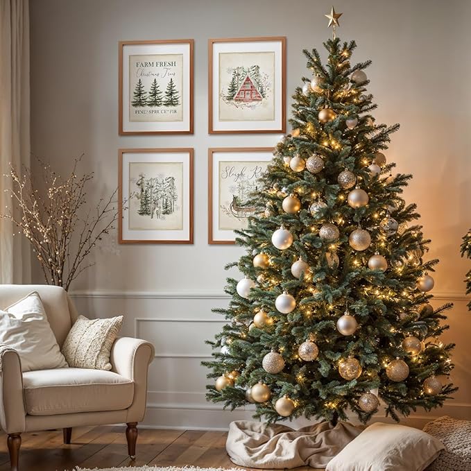 ETVISO Vintage Christmas Wall Decor Prints, Retro Christmas Tree Pictures Wall Art Decorations for Living Room Bedroom Kitchen Bathroom Office, Winter Holidays Gift Poster Set of 4 (8x10 Unframed)