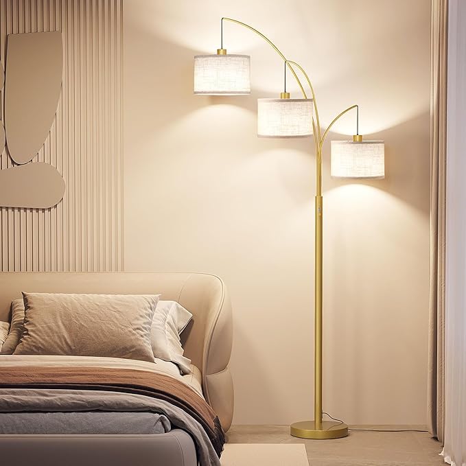 SUNMORY 3 Lights Floor Lamp for Living Room, 78" Tall Standing Lamp with Hanging Drum Shade, Modern Arc Floor Lamps with Heavy Base, Mid Century Arched Tree Floor Lamp for Bedroom, Office, Corner