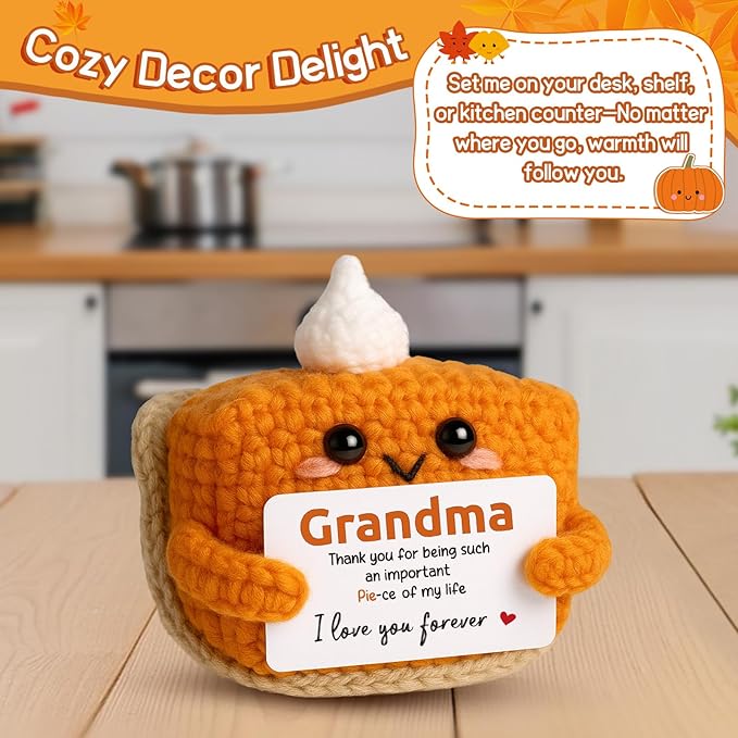 Thank You Gifts for grandma birthday gifts, Mini Crochet Pumpkin Pie Plush, Mothers Day Adorable Grandma Presents for Halloween Thanksgiving Christmas Stocking Stuffer Emotional Small Cute Decor