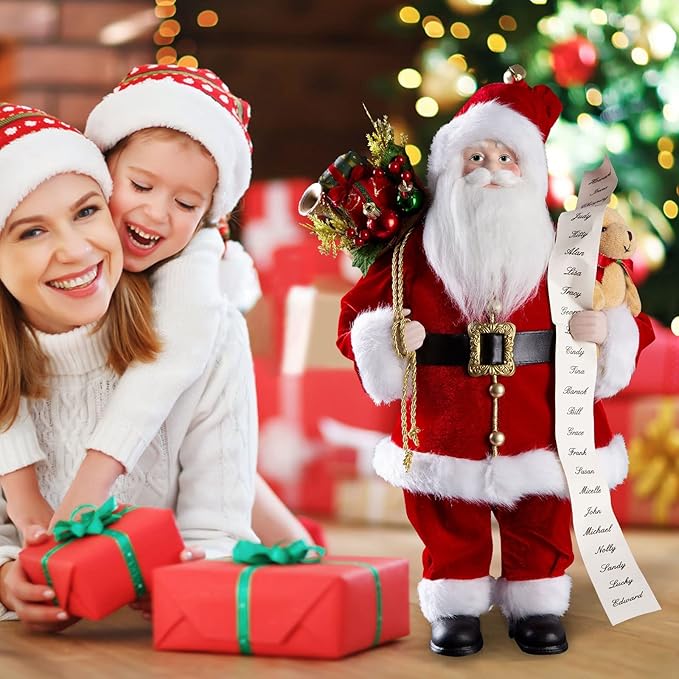 Uten Christmas Decorations, 18" Santa Clause Figurines Decorations, Christmas Socks and Gifts Bag Standing Home Party Holiday Decor and Birthday Gifts.