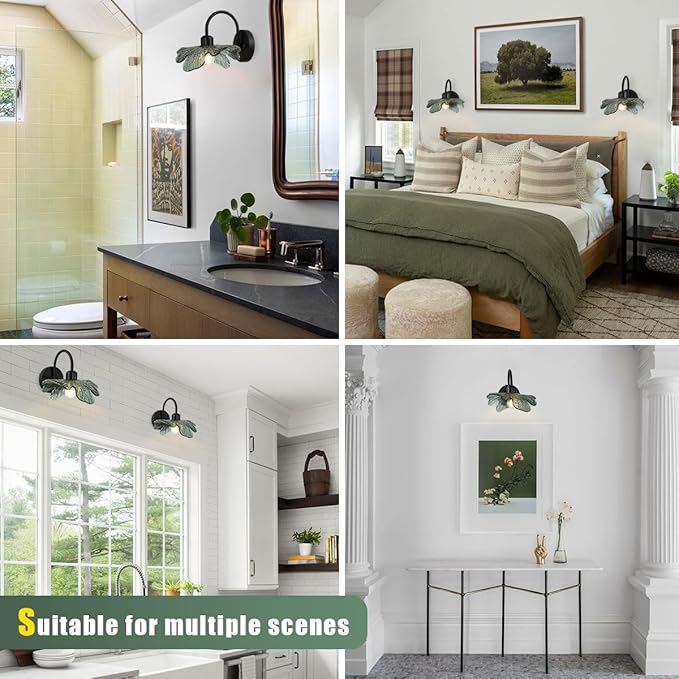 Black Bathroom Vanity Light Vintage Wall Sconce Hand Blown 1-Light Wall lamp Indoor Wall Light with Dark Green Glass Shade Black Vanity Light Over Mirror for Bedroom Hallway Living Room