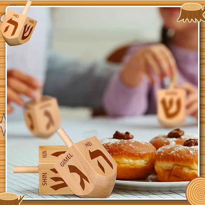 2 Pcs Hanukkah Dreidels Game Toy Extra Large Wooden Dreidel for Hanukkah Decoration with English Transliteration, Forever Spinning Tops Party Favors(Simple)