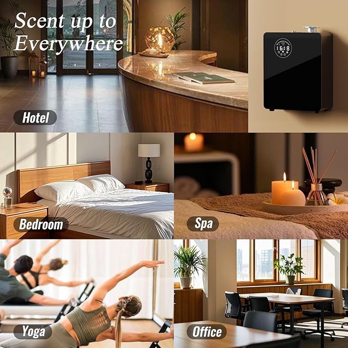 HVAC Waterless Diffuser - Smart Scent Air Machine for Home & Commercial Use, Covers 3000 sq. ft., HVAC or Portable Large Room Waterless Diffusers, Touch & Bluetooth Control, Metal, Black