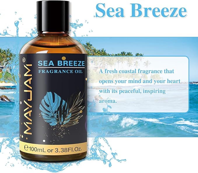 MAYJAM 100ML/3.38FL.OZ Sea Breeze Fragrance Oils with Glass Dropper, Essential Oils for Diffusers for Home, Long Lasting Scented Oils for Diffusers Soap Candle Making