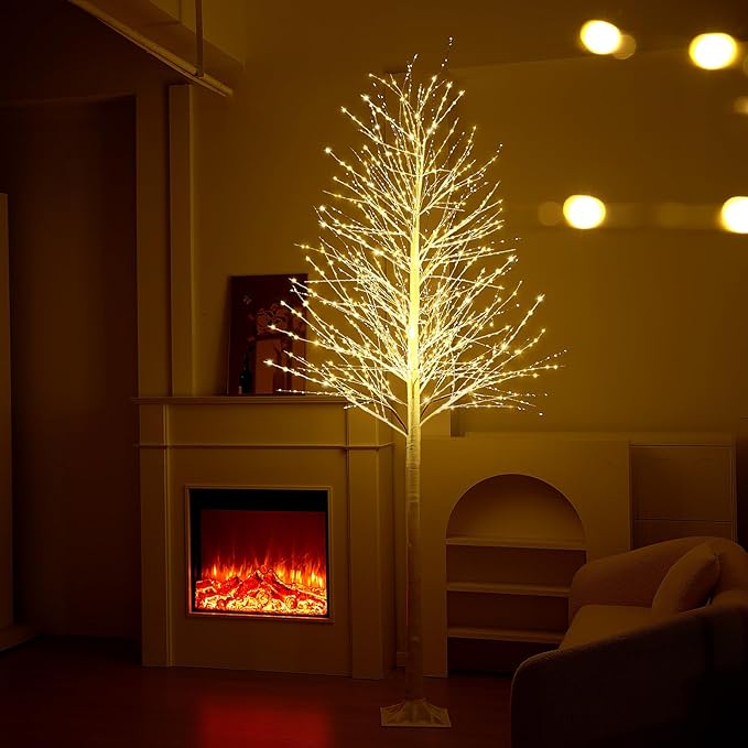 Baquler 1 Pack Lighted Birch Tree - Artificial LED Warm-White Light Birch Tree Decoration for Christmas Holiday Party Wedding Festival Decor, Indoor & Outdoor (9.2 ft)