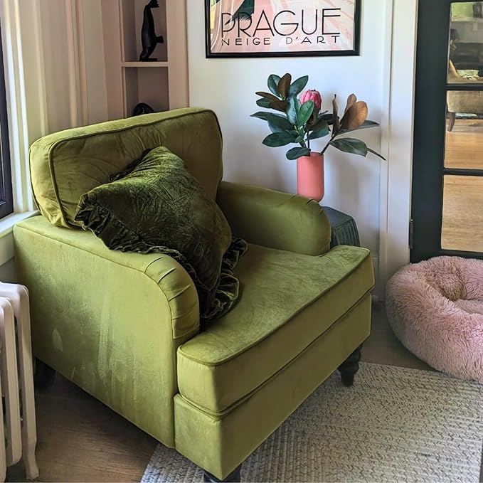 chairus Mid Century Modern Velvet Accent Chair Set of 2, Vintage Club Armchair with Firm Supportive Seat & Soft Backrest, Comfy Single Sofa Reading Chair for Living Room Bedroom Apartment, Olive Green