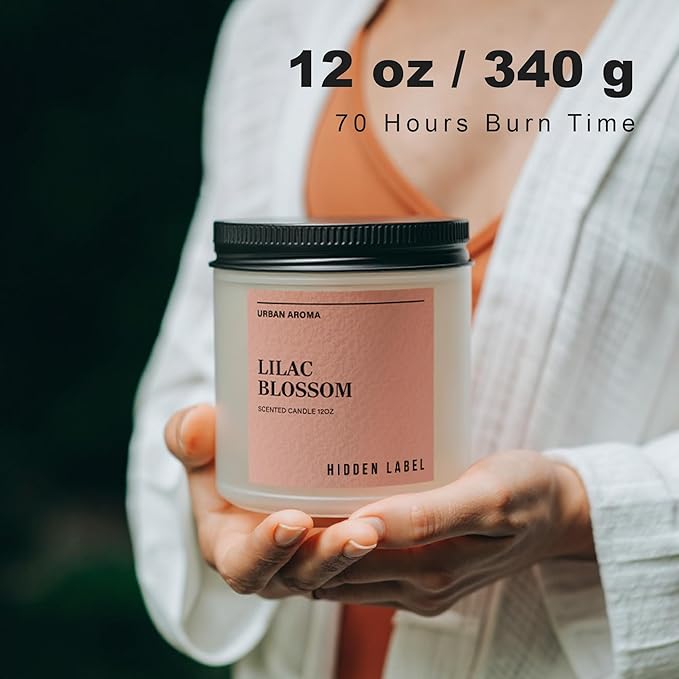 Hidden Label Lilac Blossom Scented Candle, 12oz Natural Soy Non Toxic, 70H Burn Time 2 Wick Aromatherapy Candle for Home Decor,Stress Relief & Relaxation,Gifts for Women & Men