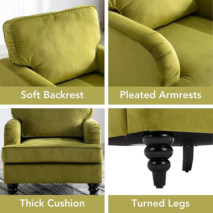 chairus Mid Century Modern Velvet Accent Chair Set of 2, Vintage Club Armchair with Firm Supportive Seat & Soft Backrest, Comfy Single Sofa Reading Chair for Living Room Bedroom Apartment, Olive Green