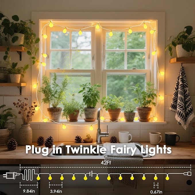 43FT 100LED Connectable Globe String Lights | 8 Modes Christmas String Lights Plug in with Remote | Warm White Mini Fairy Light for Indoor Outdoor Bedroom Wedding Party Garden Christmas Tree Decor