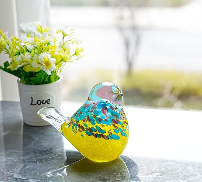 QFkris Blown Glass Bird Figurines Collectibles, Multi-Colored Bird Statue for Home Decor, Crystal Animal Paperweight Gift for Bird Lovers