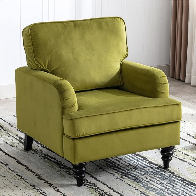 chairus Mid Century Modern Velvet Accent Chair Set of 2, Vintage Club Armchair with Firm Supportive Seat & Soft Backrest, Comfy Single Sofa Reading Chair for Living Room Bedroom Apartment, Olive Green