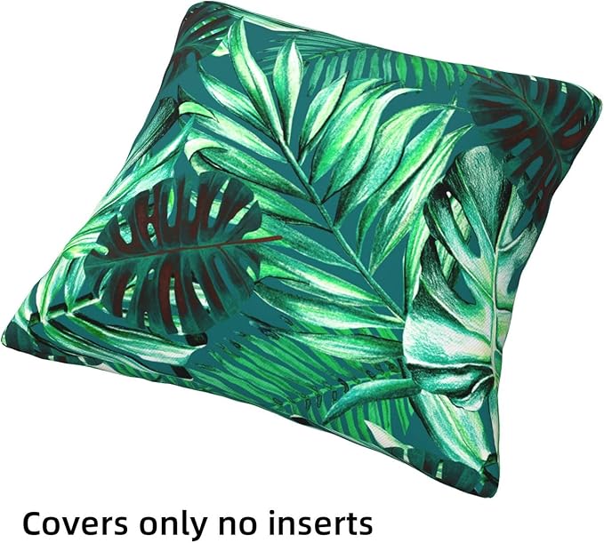 Tropical Green Leaves Throw Pillow Covers 18x18 Set of 4 Palm Leaf Decorative Throw Pillow Cushion Cases Cover for Sofa Couch Car Home Decor