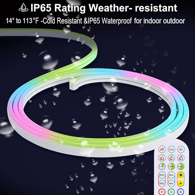16.4Ft Neon Rope Lights, RGB+IC Color Chasing Meteor Rope Lights for Wall, Flexible Neon Strip App Control, IP65 RGB Lighting Waterproof, Music Sync Gaming Led Strip for Bedroom Decor