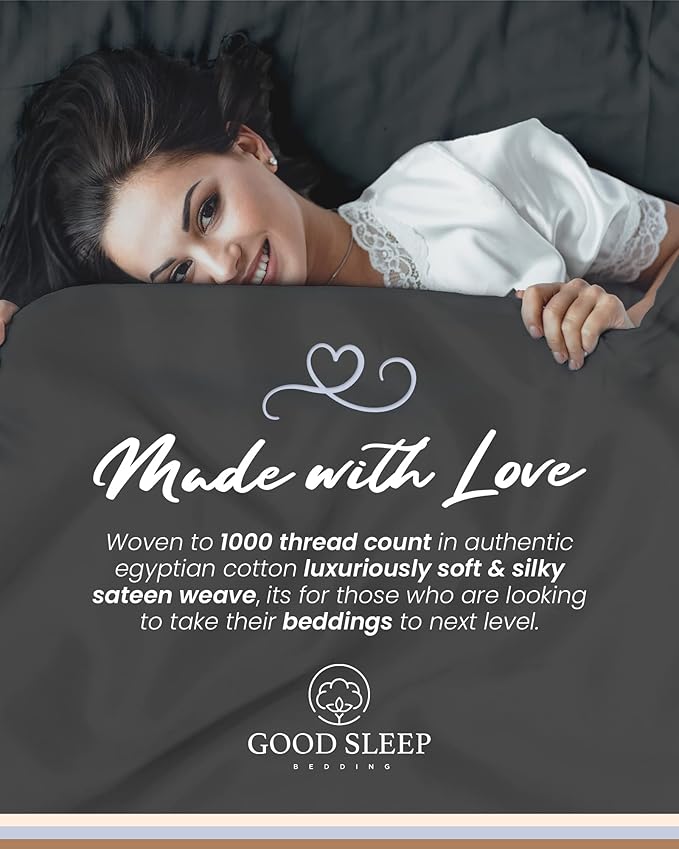 Good Sleep Bedding King Size Sheets Set Deep Pockets - 4 Pc, Egyptian Cotton, Fits Upto 16", 1000 TC King Size Bed Sheets Set - Dark Grey