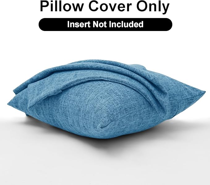 JIUZHEN 18x18 Inch Light Blue Faux Linen Pillow Covers Set of 2, Coastal Farmhouse Cushion Covers for Bedroom Sofa, Washed Texture Zipper Closure