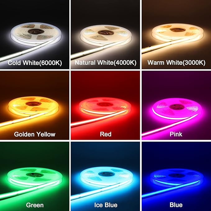 12V Red LED Strip Light COB Rope Lights, 480LEDs/m 8mm Width 16.4FT/5M CRI>90, High Bright Linear LED Tape for Bedroom Party Wedding DIY Lighting (DC12V, Without Power Supply)