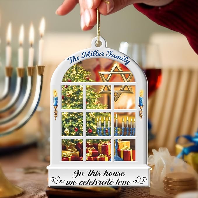 Hanukkah Ornaments - Personalized Hanukkah Ornament for Tree, Family Christmas Ornaments, Merry Chrismukkah Jewish and Christian, Hanging Decor