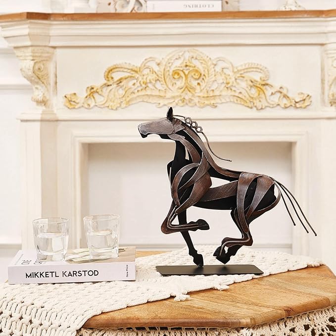 Horse Statue, Unique Metal Art Sculpture for Vintage Home Decor, Modern Decor, Gift for Horse Lovers (Retro Brown)