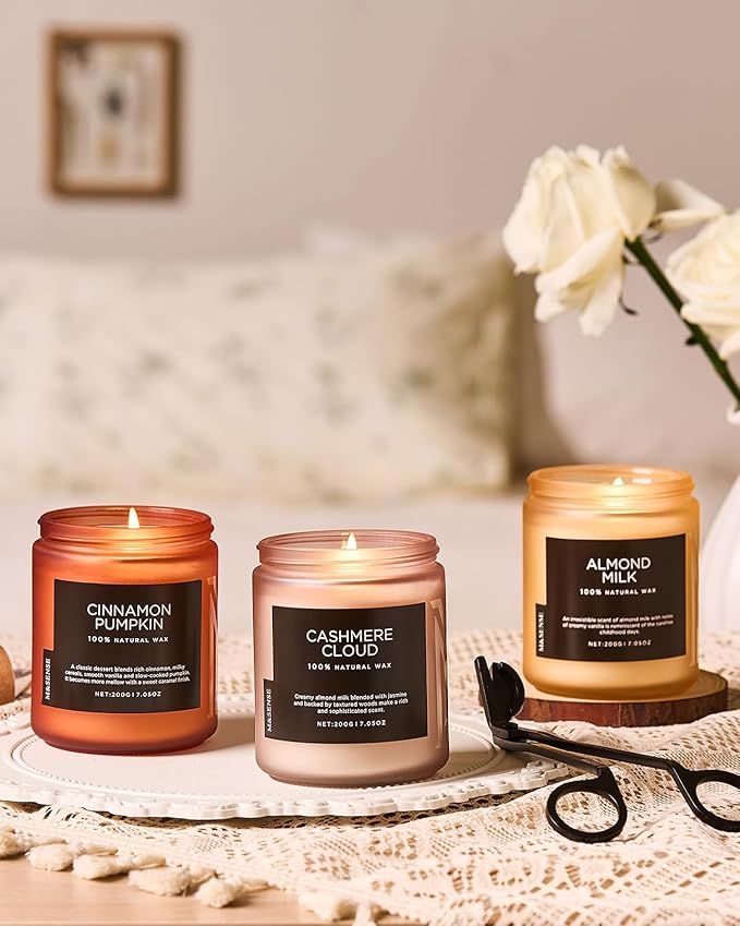 M&SENSE Cinnamon Pumpkin Fall Scented All Natural Soy Wax Candles for Home Scented, Cotton Wick Autumn Long Burning 7.05oz 50 Hours Burn Time, Jar Candle Gift for Men and Women