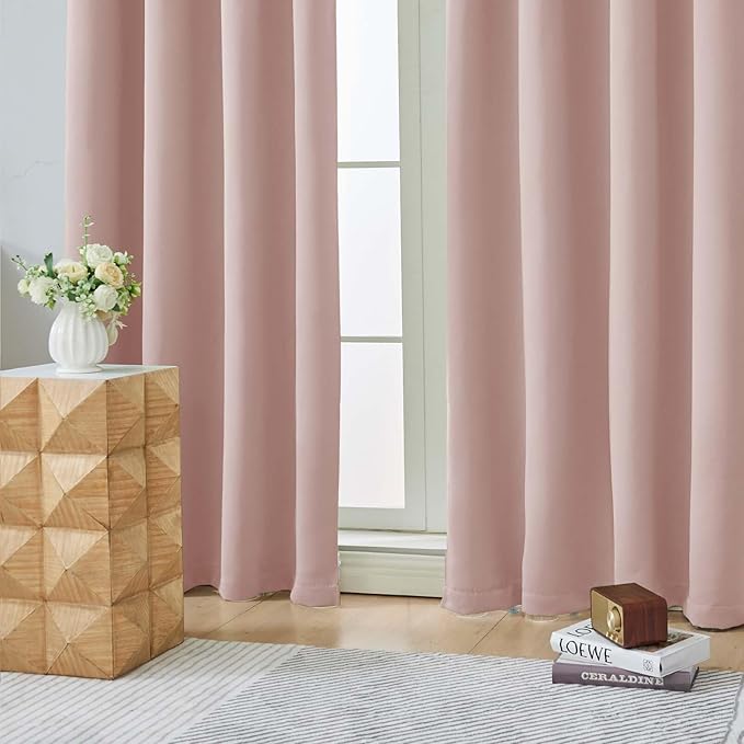 Aiyufeng Blush Short Blackout Curtains for Bedroom 45 Inches Long 2 Panels Set, Solid Thermal Insulated, Energy Saving Window Treatment Curtains Blackout Drapes, W40 x L45 Inch, Blush