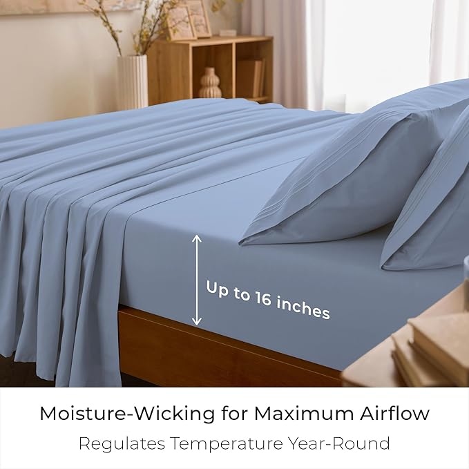Mellanni California King Sheets Set - 4 PC Iconic Collection Bedding - Hotel Luxury, Extra Soft, Cooling Bed Sheets - Wrinkle, Fade, Stain Resistant (Cal King, Sky Blue)