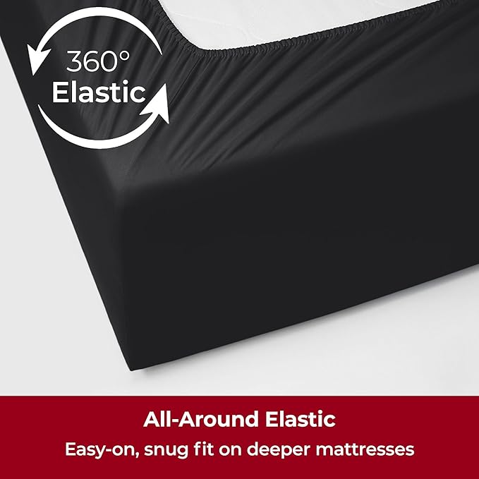 Mellanni Extra Deep Twin Sheets - 3 PC Iconic Collection Bedding - Hotel Luxury, Ultra Soft, Cooling Bed Sheets - Wrinkle, Fade, Stain Resistant (Twin, Black)