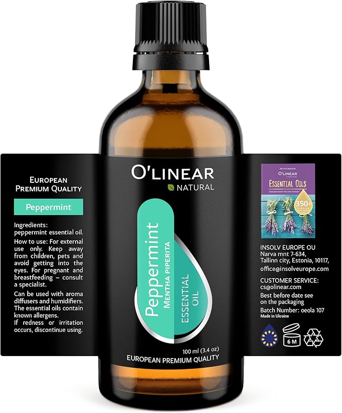 O'linear 3.4 Fl Oz Therapeutic Grade Peppermint Essential Oil for Diffusers for Home, Aromatherapy 100% Pure Mint Oil for Humidifiers, Natural Essential Oils for Candle Making SPA Steam Room Sauna
