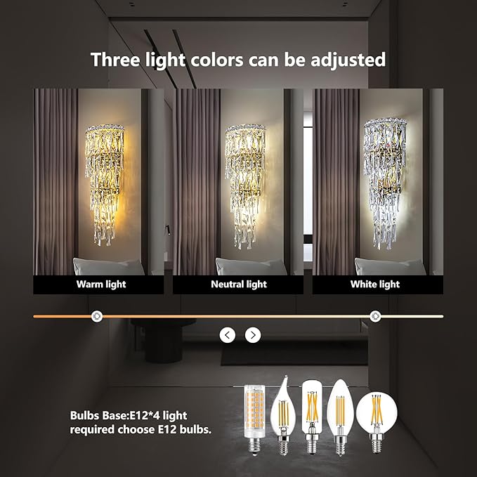 Modern K9 Crystal Wall Sconce, Gold Finish Wall Light Fixture, Acrylic Crystal Drops Wall Lamp Bedside Light 3 Tiers Crystal Wall Lamp for Bedroom Living Room,E12 Base