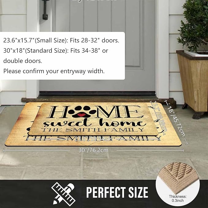 Custom Welcome Doormat with Family Name Home Sweet Home Personalized DoorMats, Housewarming Gift - Door Mat with Anti-Slip Backing, Customize Doormat Outdoor Indoor Entrance