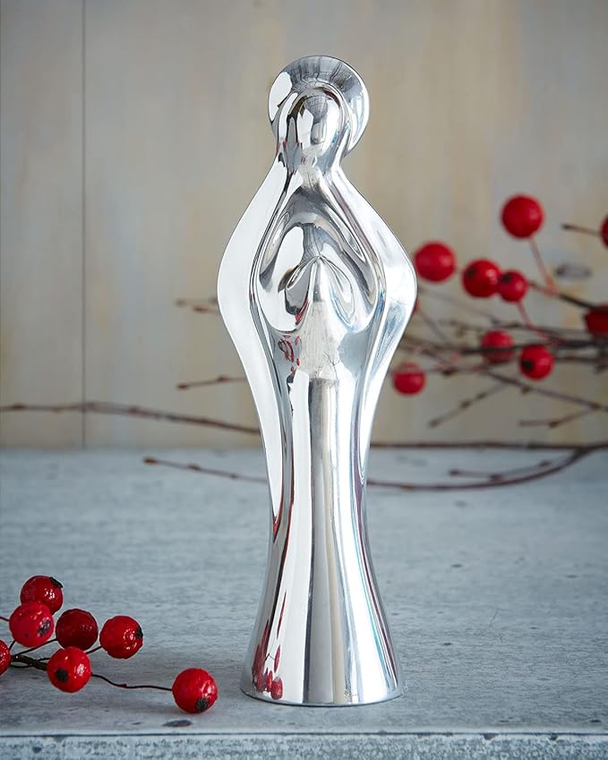 Nambé Holiday Madonna Sculpture by Alvaro Uribe - Prayerful Seasonal Figurine, Religious Christmas Decor for Home or Mantel - 9” Alloy Spiritual Art, Sacred Statue Keepsake Collectible