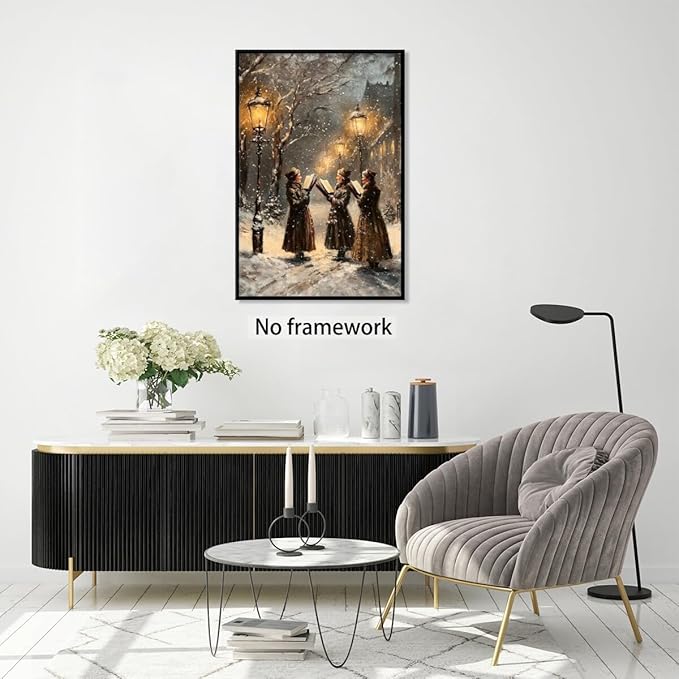 Medpol Vintage christmas wall art snow christmas carolers moody wall decor winter canvas poster for holiday decor apartment dormitory Unframed24x36inch