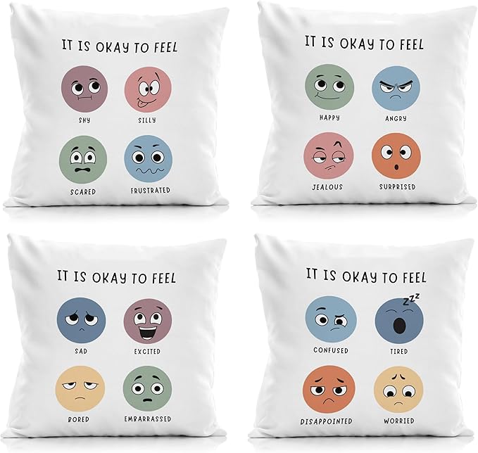 Nogrit Counseling Office Must Haves Pink Pillow Cover, Calming Corner, Mental Health Pillowcase Decor for Home Kids,Mental Health Counselor Gifts, Calming Corner Pillow Covers 18X18 Set of 4