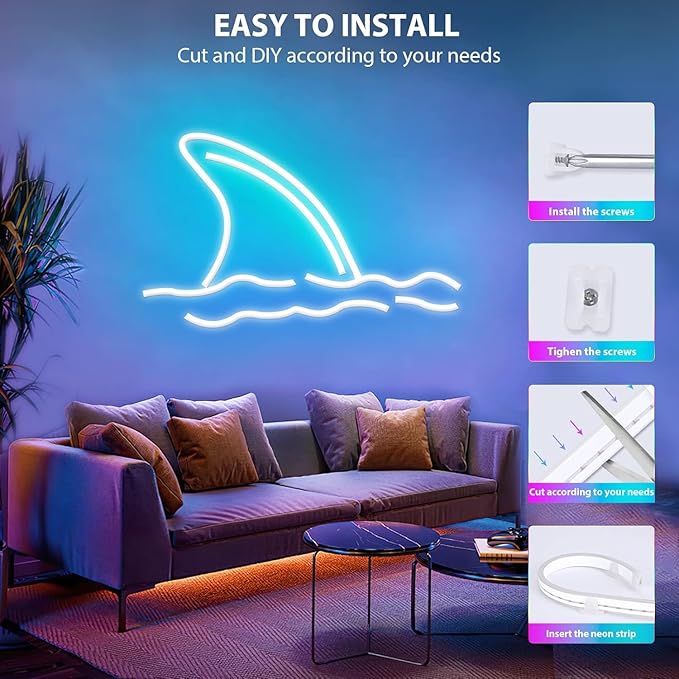 Lamomo 65.6Ft LED Strip Lights, RGB Neon Rope Light with App Remote Control, Music Sync Color Changing Waterproof Flexible Led Light Strip, Cuttable Gaming 24V Neon Lights for Bedroom Indoor